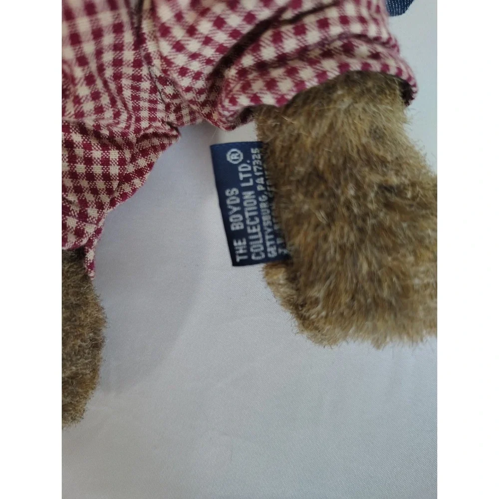 Vintage Boyds Emmy Lou Plush Teddy Bear Brown W/ Denim Dress Red Plaid - 1996